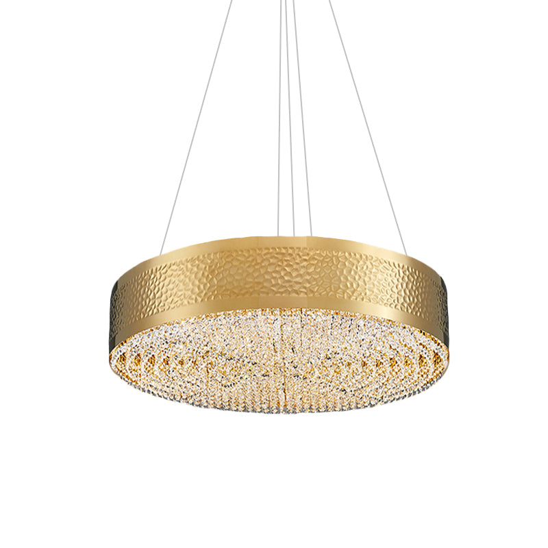 6-Bulb Drum Chandelier Light Postmodern Gold Clear K9 Crystal Pendant Lighting for Bedroom