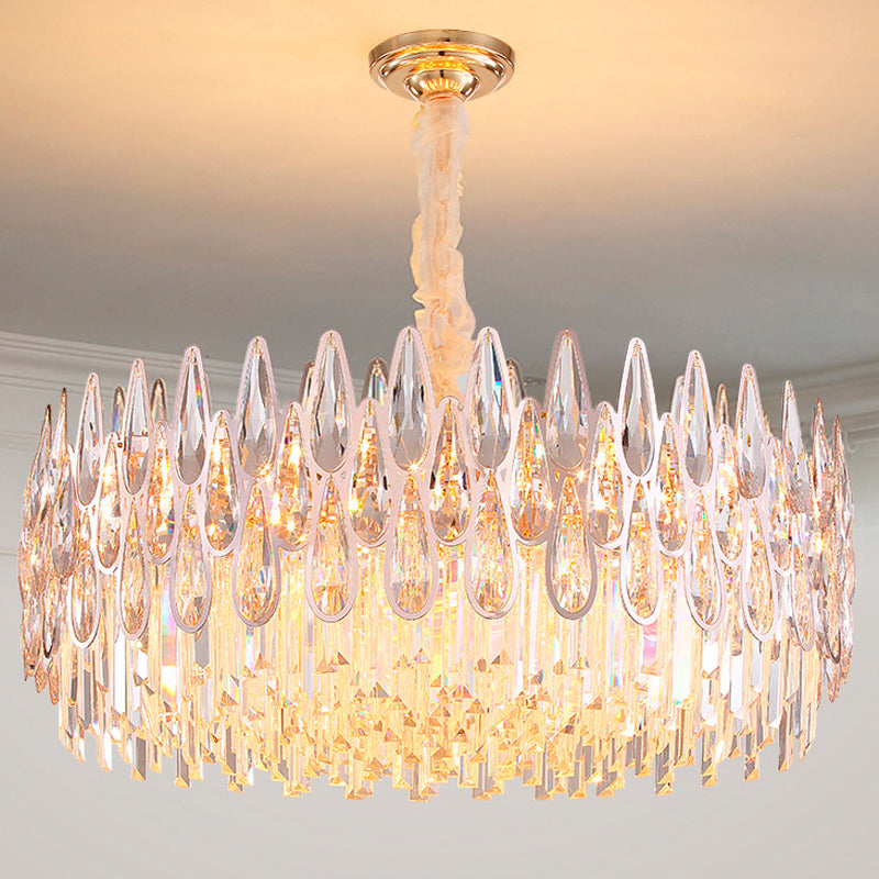 Modern Teardrop Chandelier 6 Heads Clear Crystal Hanging Ceiling Light in Gold