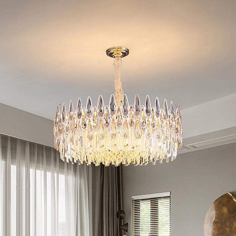 Modern Teardrop Chandelier 6 Heads Clear Crystal Hanging Ceiling Light in Gold