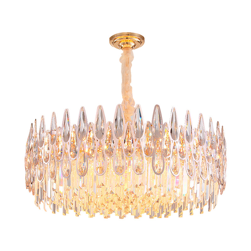 Modern Teardrop Chandelier 6 Heads Clear Crystal Hanging Ceiling Light in Gold
