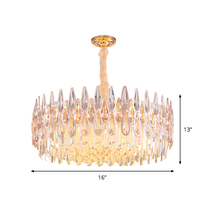 Modern Teardrop Chandelier 6 Heads Clear Crystal Hanging Ceiling Light in Gold