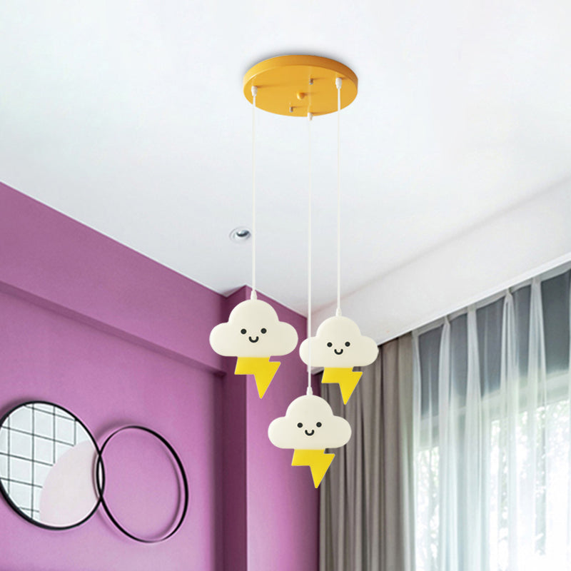 Acrylic Cloud-Shape Multi Ceiling Light Cartoon 3 Lights LED Pendulum Lamp in White and Yellow