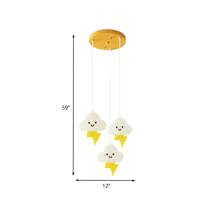 Acrylic Cloud-Shape Multi Ceiling Light Cartoon 3 Lights LED Pendulum Lamp in White and Yellow