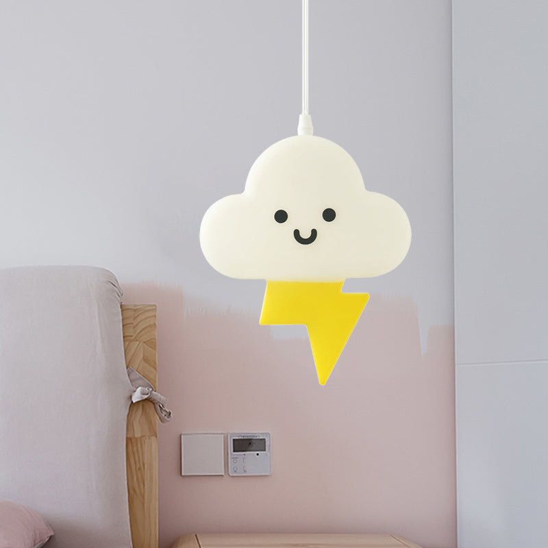 Nordic Cloud Hanging Lighting Acrylic Kids Bedroom LED Pendant Lamp Fixture in White-Yellow