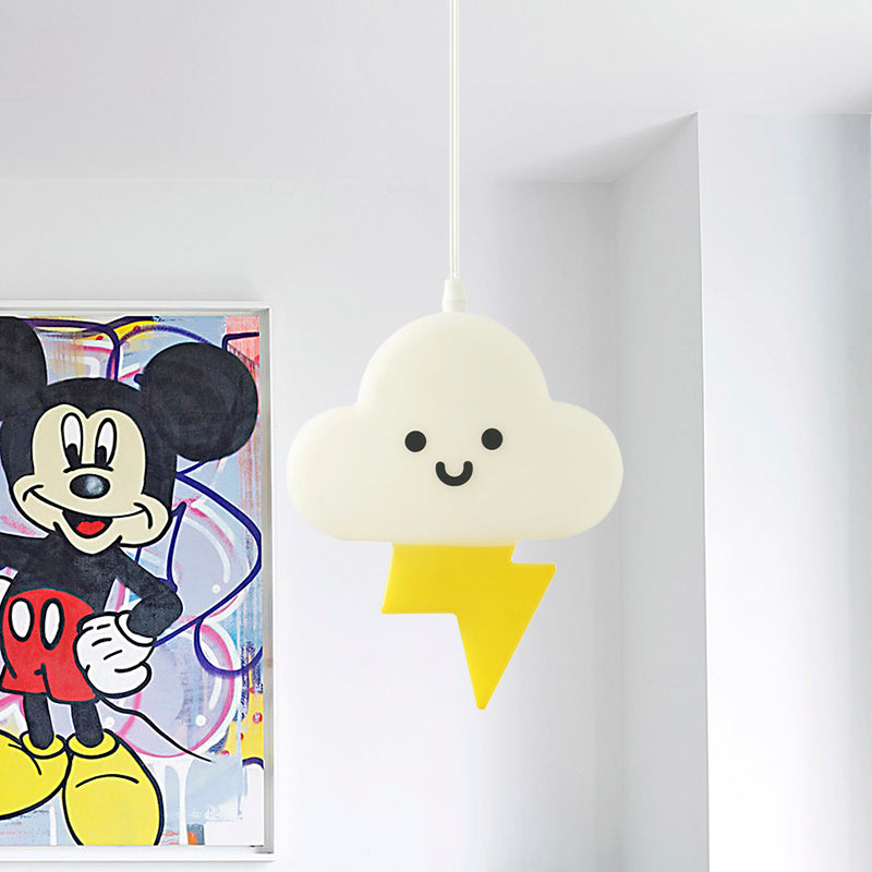 Nordic Cloud Hanging Lighting Acrylic Kids Bedroom LED Pendant Lamp Fixture in White-Yellow