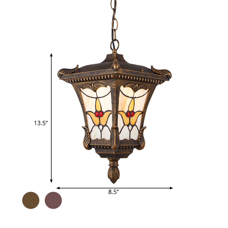 Lámpara colgante de óxido de metal/lámpara colgante de bronce 1 Carril tradicional de techo accesorio con patrón de flores para balcón