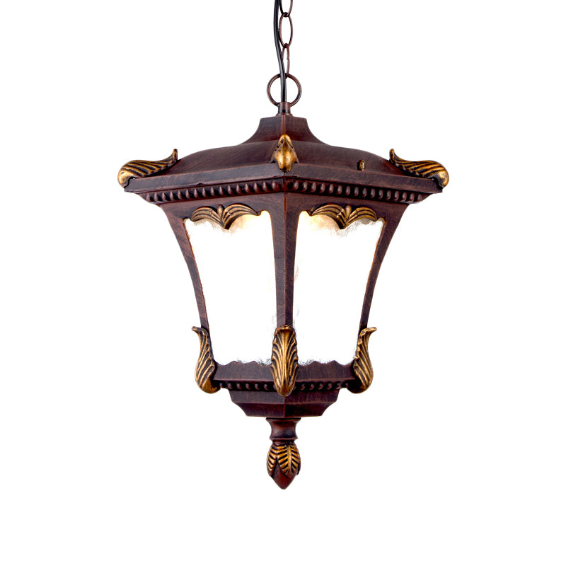 1 bulbe Suspension Light Lodge Patio suspendu lampe à lampe avec lanterne en verre d'ondulation transparente en bronze / rouille