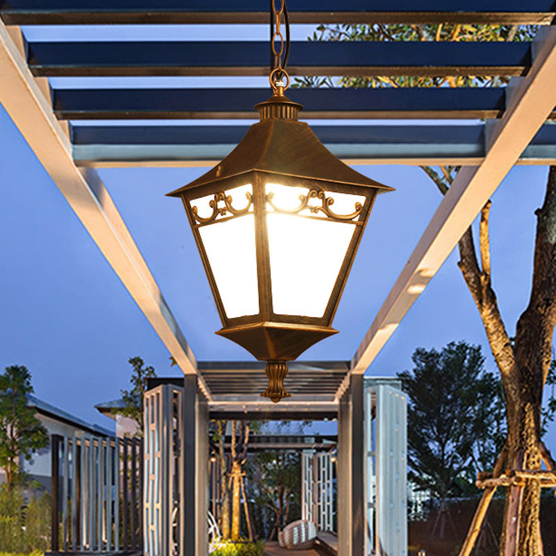 Black/Bronze 1 Bulb Drop Pendant Rustic White Glass Lantern Hanging Ceiling Light for Corridor