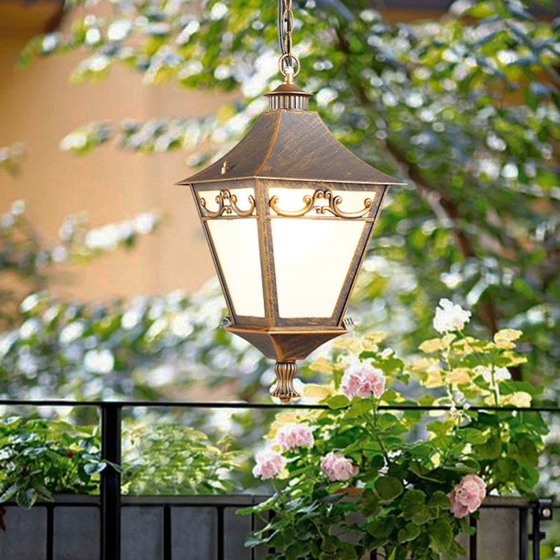 Black/Bronze 1 Bulb Drop Pendant Rustic White Glass Lantern Hanging Ceiling Light for Corridor