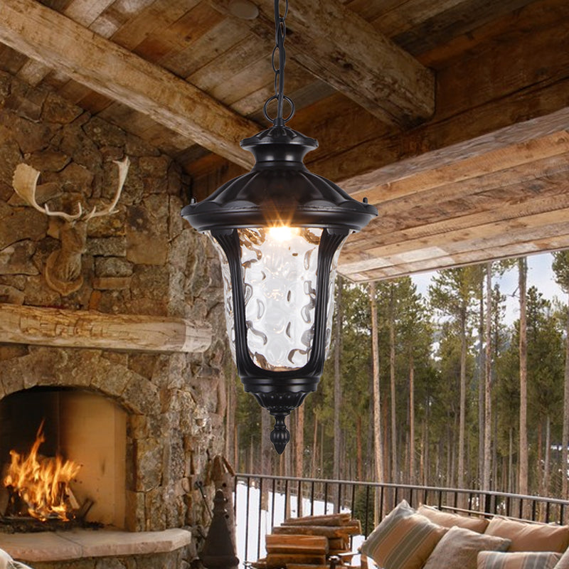 Urn Shade Patio Pendant Light Farmhouse Clear Dimple Glass 1 Head Black/Bronze Finish Ceiling Hang Fixture