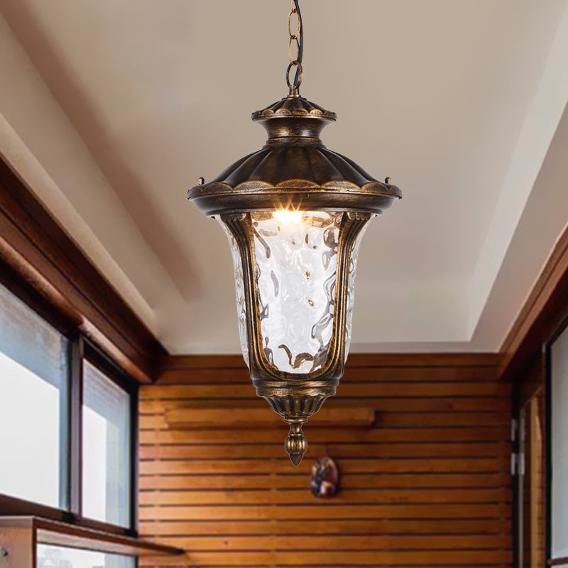 Urn Shade Patio Pendant Light Farmhouse Clear Dimple Glass 1 Head Black/Bronze Finish Ceiling Hang Fixture
