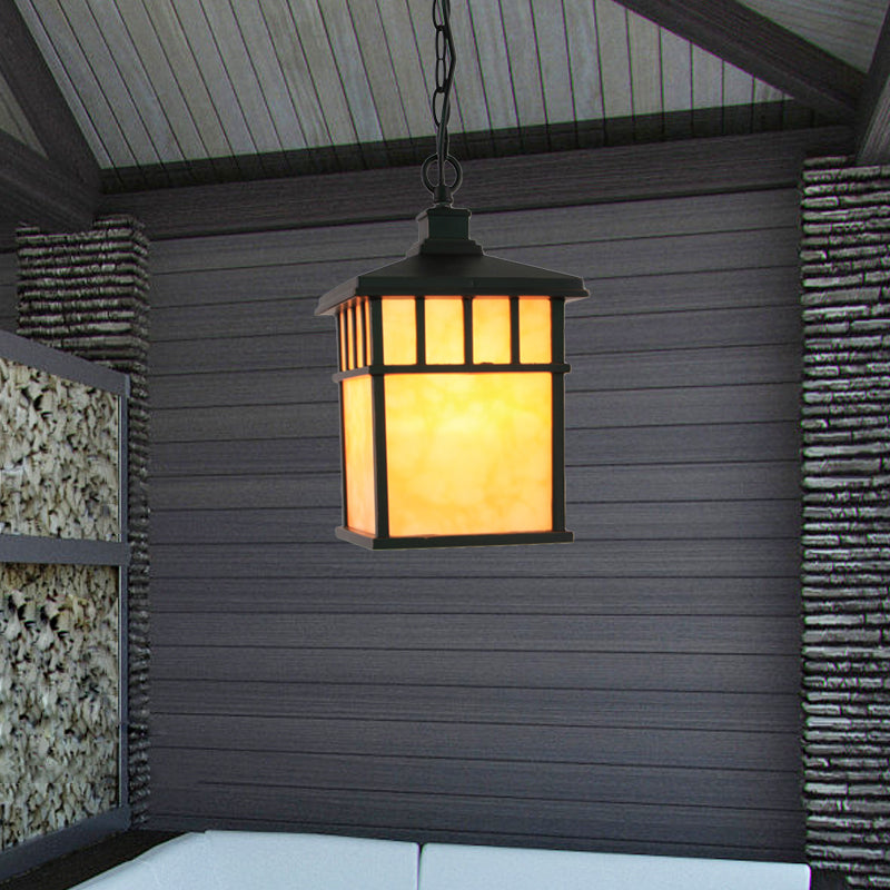 Corredor de la linterna colgante de vidrio esmerilado tradicional de 1 luces de suspensión negra luz