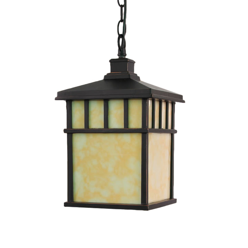 Lantern Corridor Drop Pendant Traditional Frosted Glass 1-Light Black Suspension Light