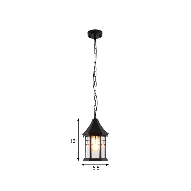 Pavilion Clear Bubble Glass Pendant Light Farmhouse 1-Light Balcony Suspension Lamp in Black