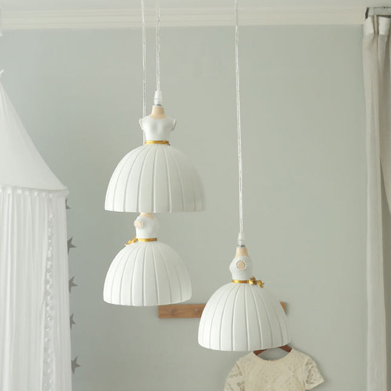 Ballet Skirt Cluster Pendant Light Kids Resin 3-Head Girl's Room Ceiling Suspension Lamp in White