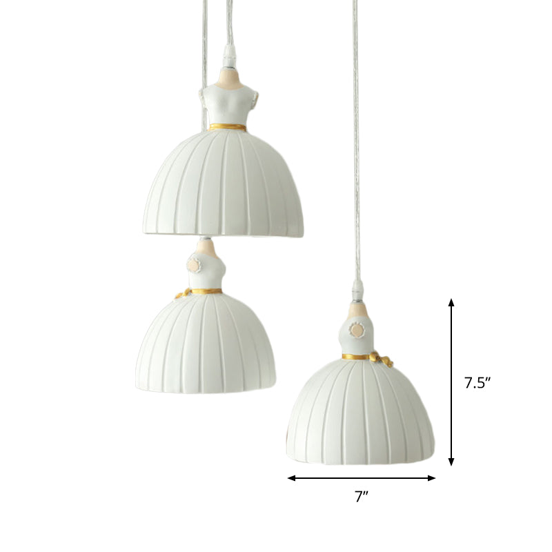 Ballet Skirt Cluster Pendant Light Kids Resin 3-Head Girl's Room Ceiling Suspension Lamp in White