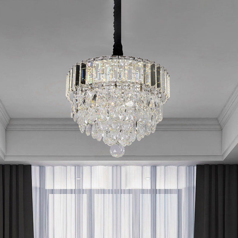 Black LED Drop Pendant Contemporary Clear Faceted Crystal Teardrop Hanging Light Fixture for Dining Room