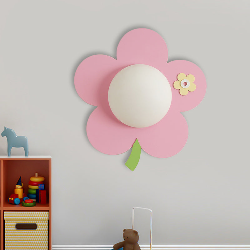 Flower Wall Light Sconce Cartoon Wood 1-Light Pink Finish LED Wall Mount Lamp Fixture