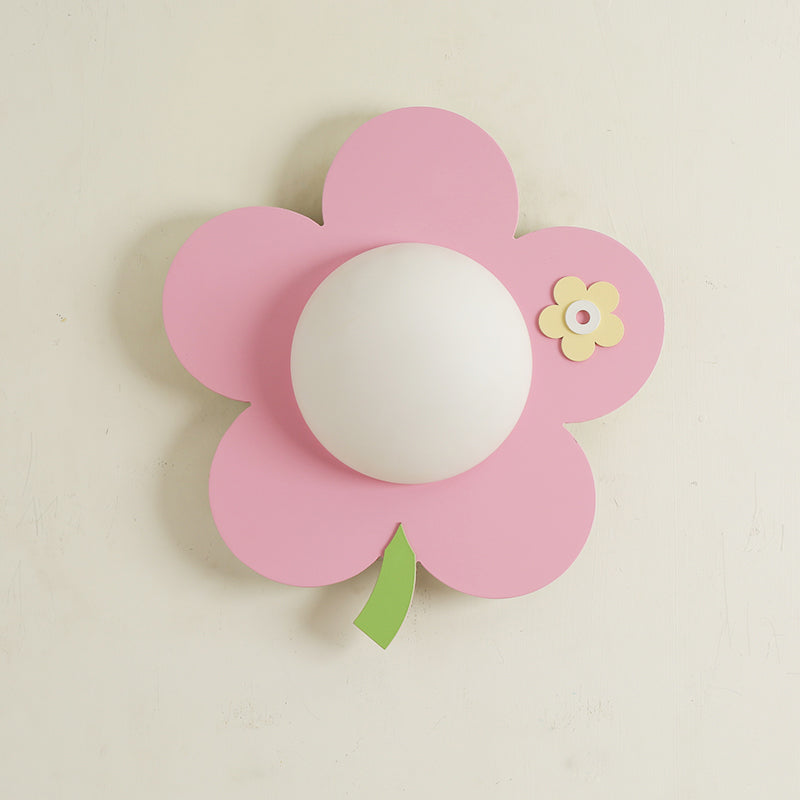 Flower Wall Light Sconce Cartoon Wood 1-Light Pink Finish LED Wall Mount Lamp Fixture