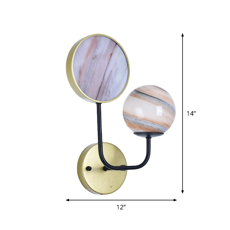 Black and Gold Round Wall Lighting Nordic Style 1 Light Moon Glass LED Wall Mount Lamp