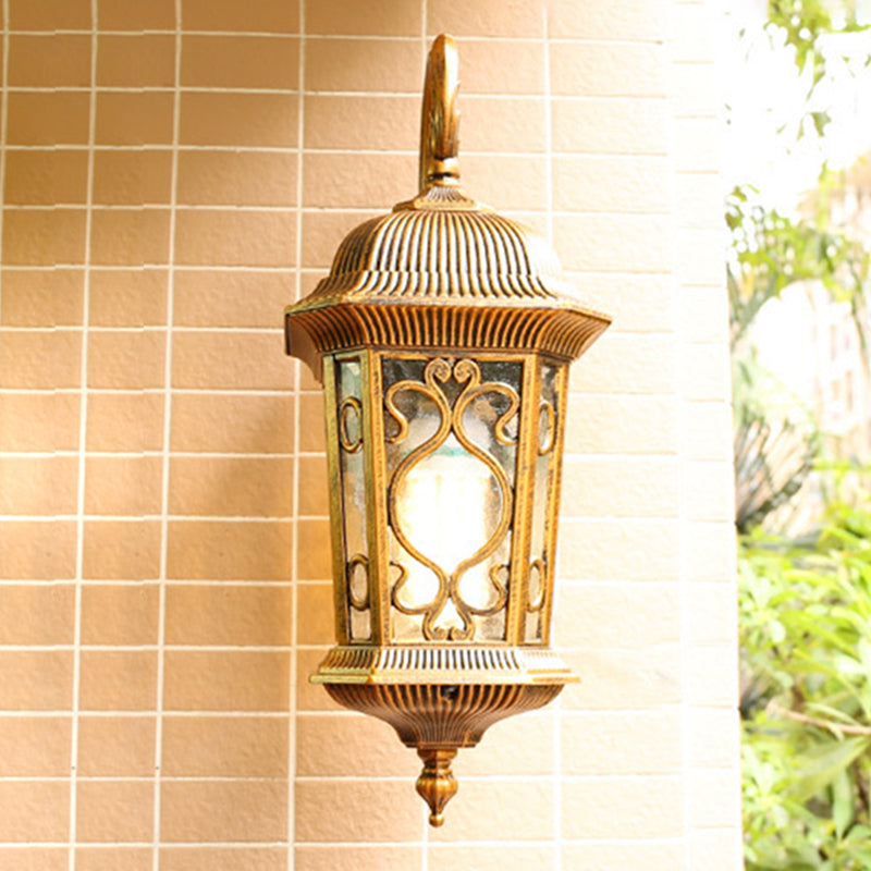 Birdcage Balcony Sconce Wall Light Retro Ripple Glass Single Light Bronze Wall Lamp Fixture