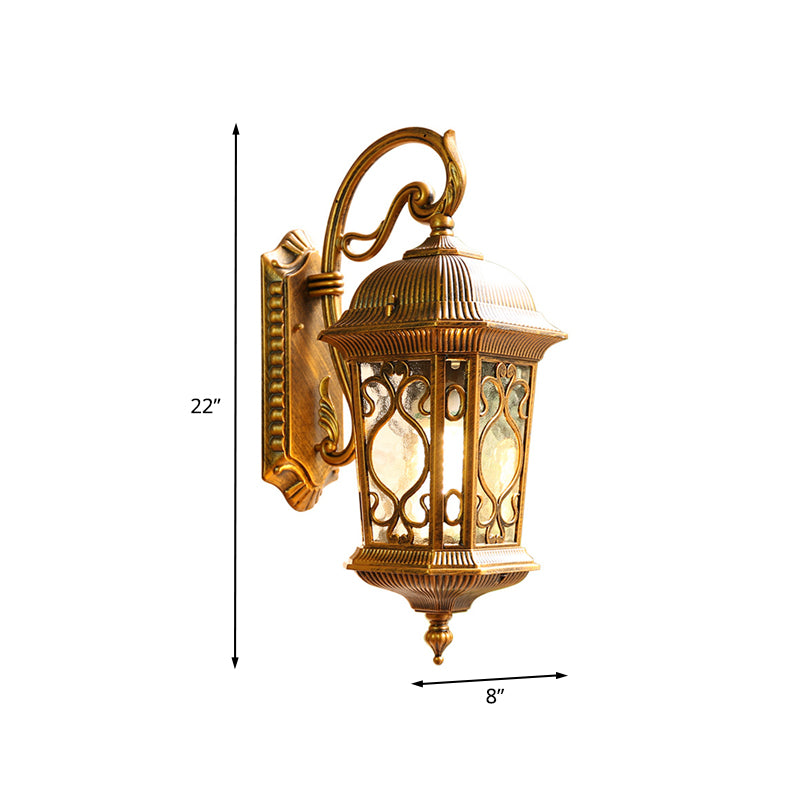 Birdcage Balcony Sconce Wall Light Retro Ripple Glass Single Light Bronze Wall Lamp Fixture