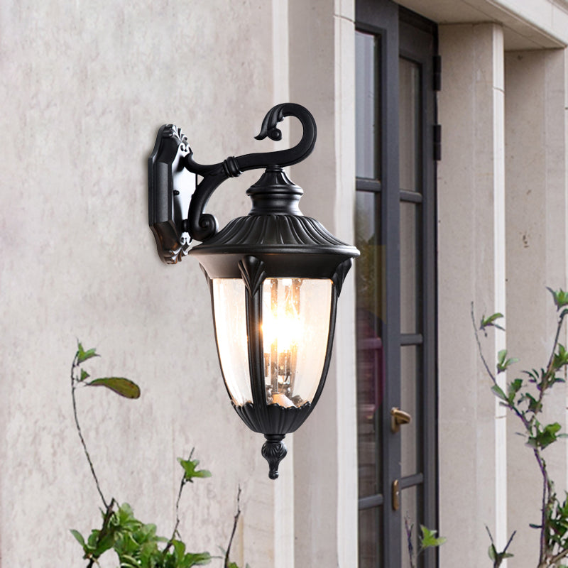 Verre à bulles transparente Noir applique Urne 1 tête de lampe murale rustique avec bras de curling pour extérieur