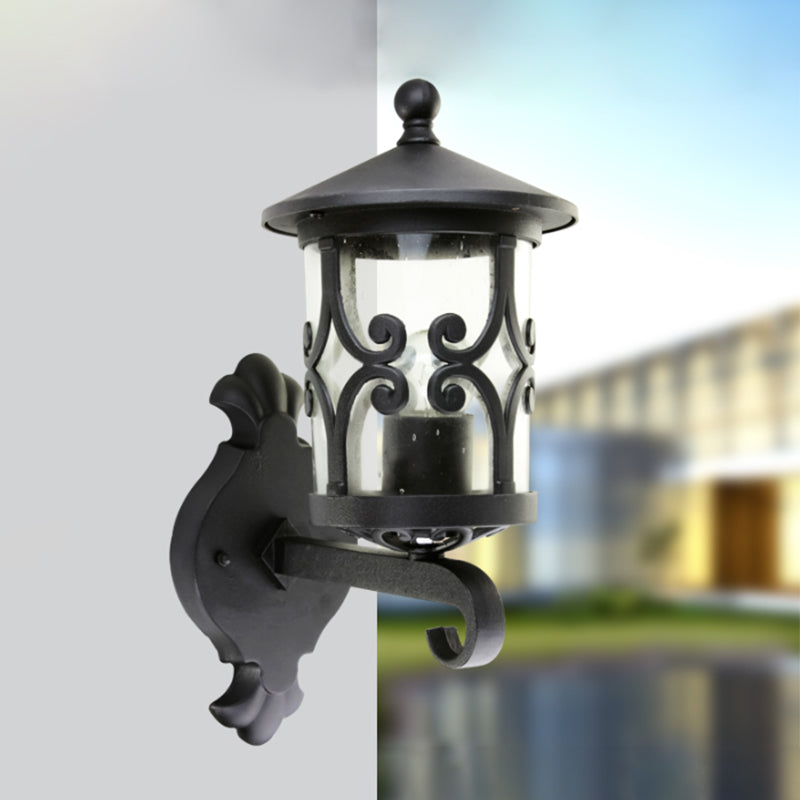 Lanterne murale noire en verre transparent, ampoule unique, applique rétro pour cour