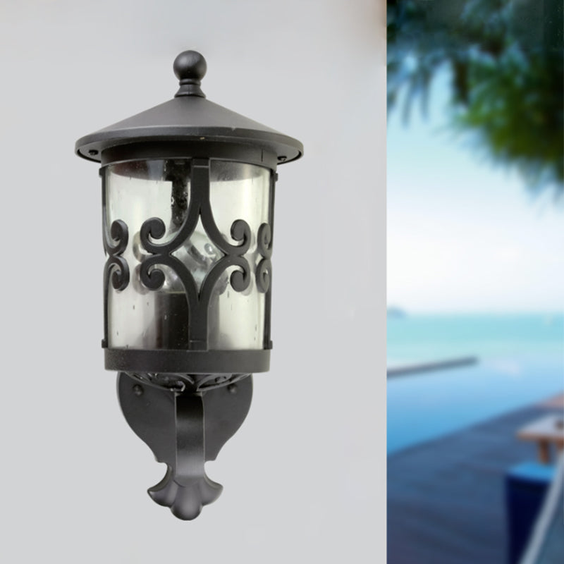 Lanterne murale noire en verre transparent, ampoule unique, applique rétro pour cour