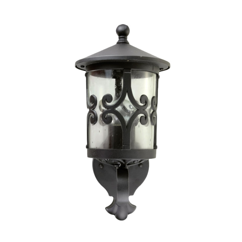 Lanterne murale noire en verre transparent, ampoule unique, applique rétro pour cour