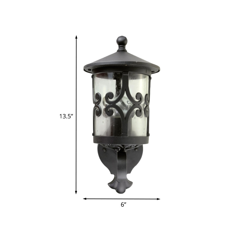 Lanterne murale noire en verre transparent, ampoule unique, applique rétro pour cour