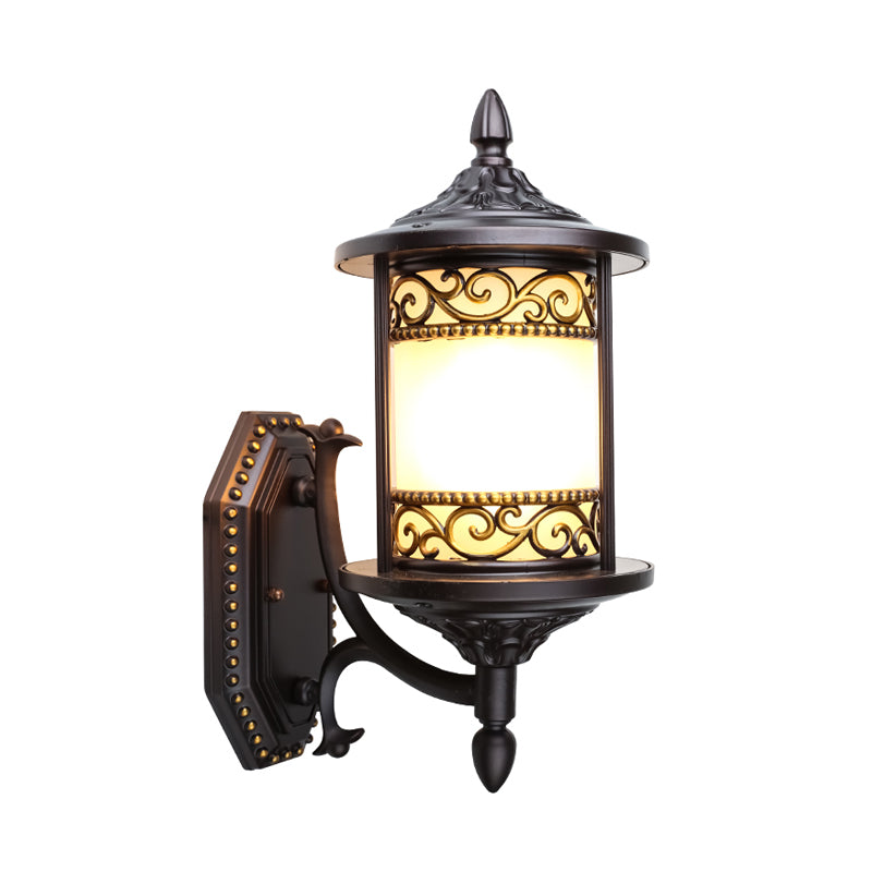 Swoop Opal Glass Sconce Lamp Countryside Single Head Courtyard Wall Light in Dark Coffee