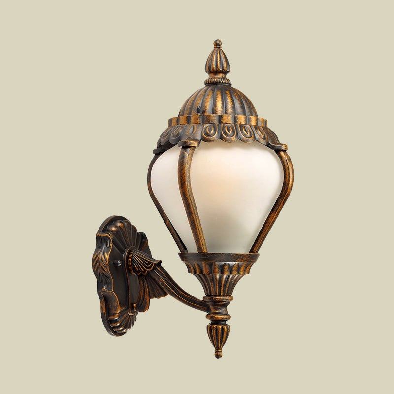 Frosted Glass Bronze Wall Lighting Lantern Single Bulb Rustic Wall Sconce Light Fixture for Outdoor, Up/Down