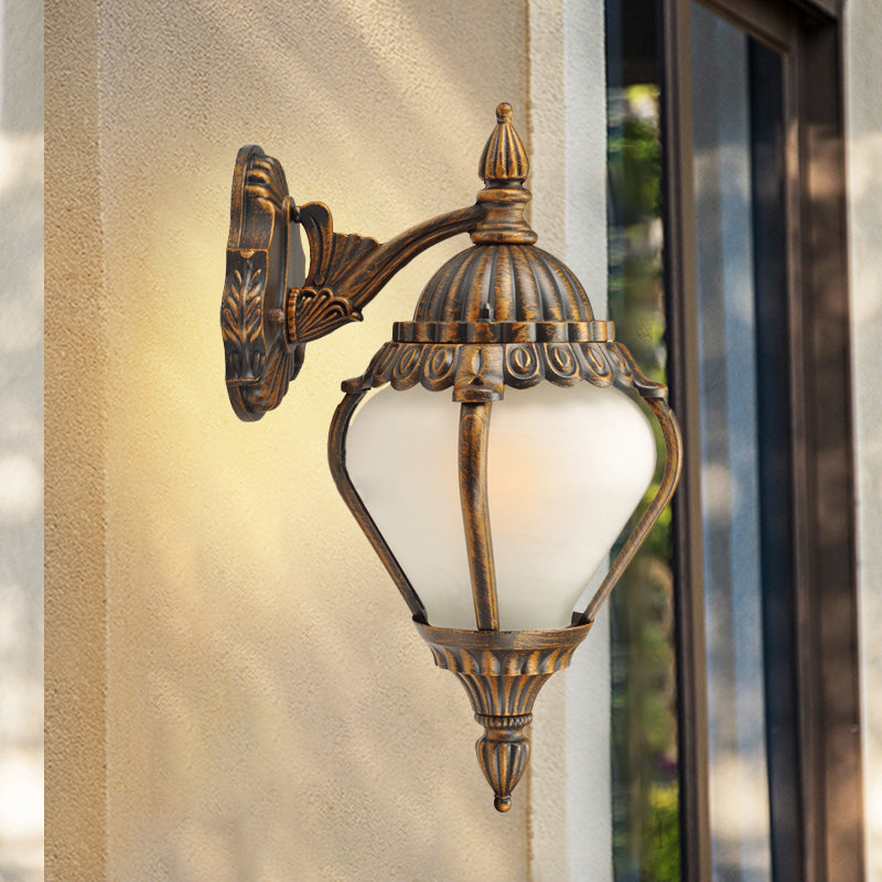 Frosted Glass Bronze Wall Lighting Lantern Single Bulb Rustic Wall Sconce Light Fixture for Outdoor, Up/Down