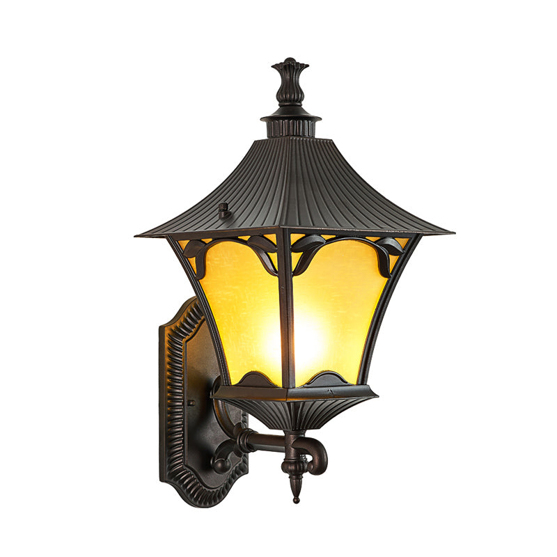 Straight Arm Outdoor Sconce Lamp Rural Yellow Glass 1-Light Wall Mounted Light Fixture