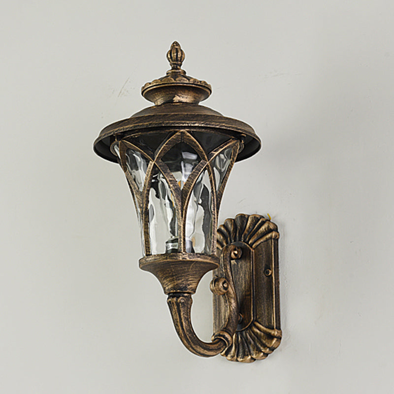 Arch Water Glass Wall Light Rural 1-Head Courtyard Wall Sconce Lighting Fixture in Black/Bronze
