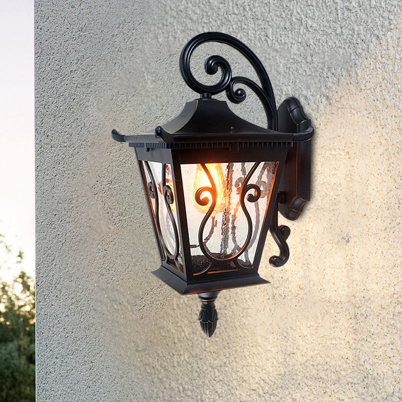 Birdcage Outdoor Wandlampe Lodge Klares Wasserglas einzelne helle schwarze Wandbeleuchtung nach oben/unten