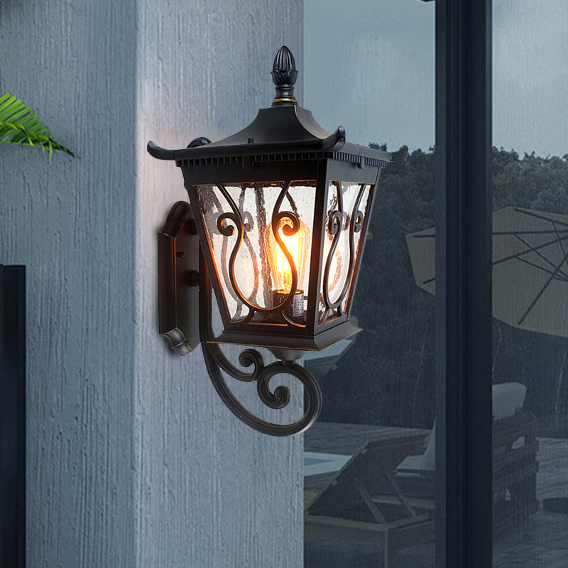 Birdcage Outdoor Wandlampe Lodge Klares Wasserglas einzelne helle schwarze Wandbeleuchtung nach oben/unten