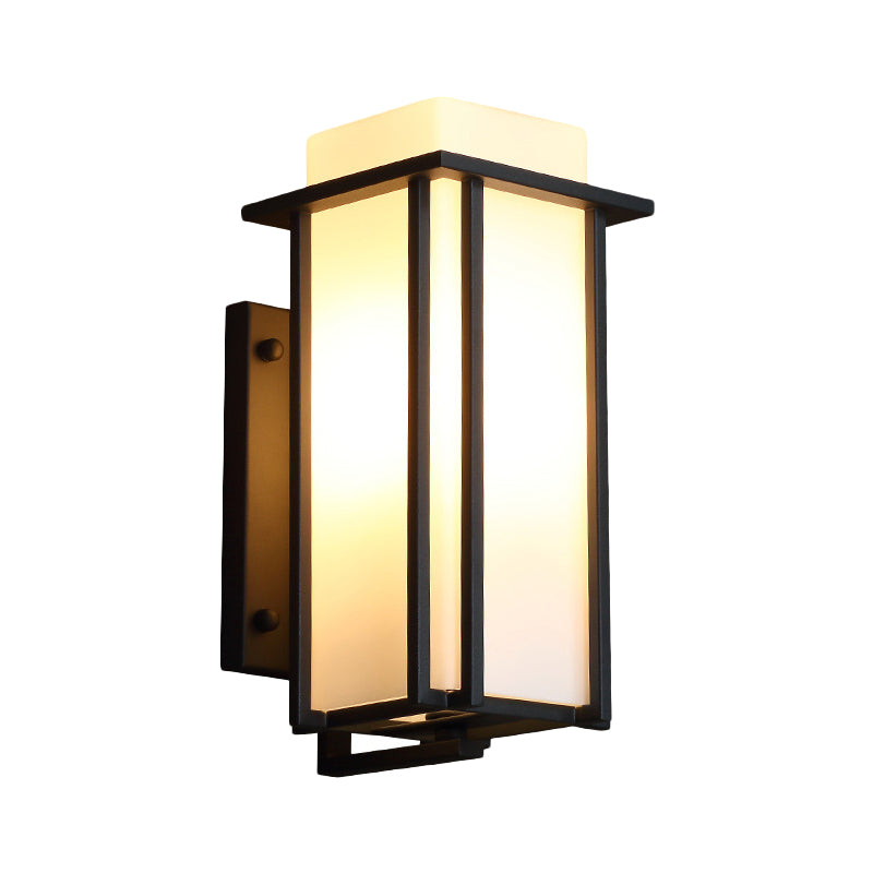 Black 1 Bulb Wall Mounted Lamp Vintage Frosted Glass Rectangle Wall Lighting Ideas with Metal Frame