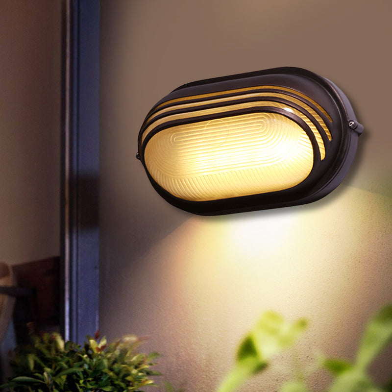 Semicircle/Oval Yard Flush Wall Sconce Farmhouse Frosted Ribbed Glass 1 Light Coffee Wall Light Fixture