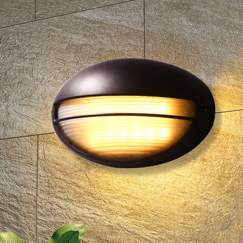 Semicircle/Oval Yard Flush Wall Sconce Farmhouse Frosted Ribbed Glass 1 Light Coffee Wall Light Fixture