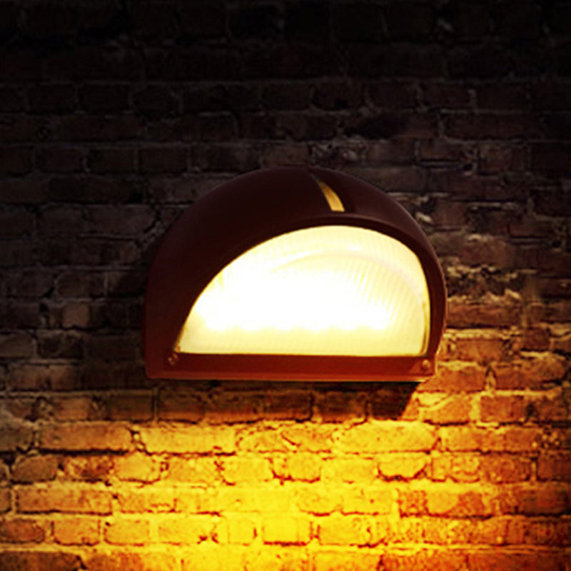 Semicircle/Oval Yard Flush Wall Sconce Farmhouse Frosted Ribbed Glass 1 Light Coffee Wall Light Fixture