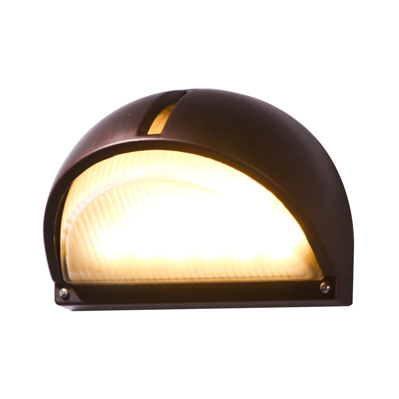 Semicircle/Oval Yard Flush Wall Sconce Farmhouse Frosted Ribbed Glass 1 Light Coffee Wall Light Fixture