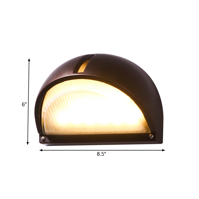 Semicircle/Oval Yard Flush Wall Sconce Farmhouse Frosted Ribbed Glass 1 Light Coffee Wall Light Fixture