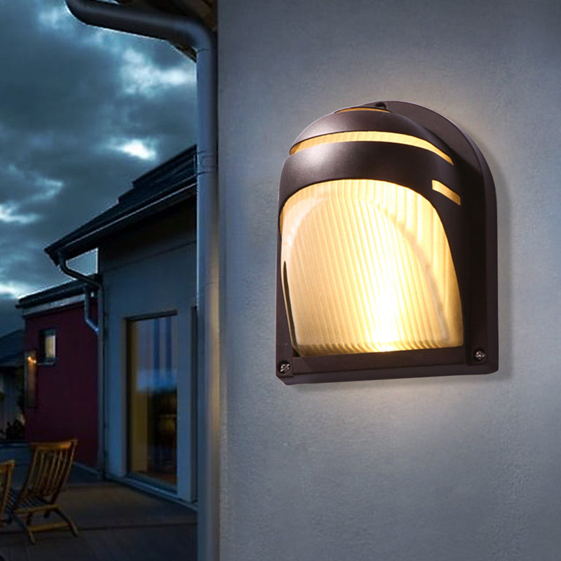 Semicircle/Oval Yard Flush Wall Sconce Farmhouse Frosted Ribbed Glass 1 Light Coffee Wall Light Fixture