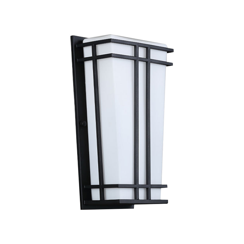 White Glass Trapezoid Flush Mount Wall Light Rustic 1 Light Patio Wall Lighting Ideas in Textured Black