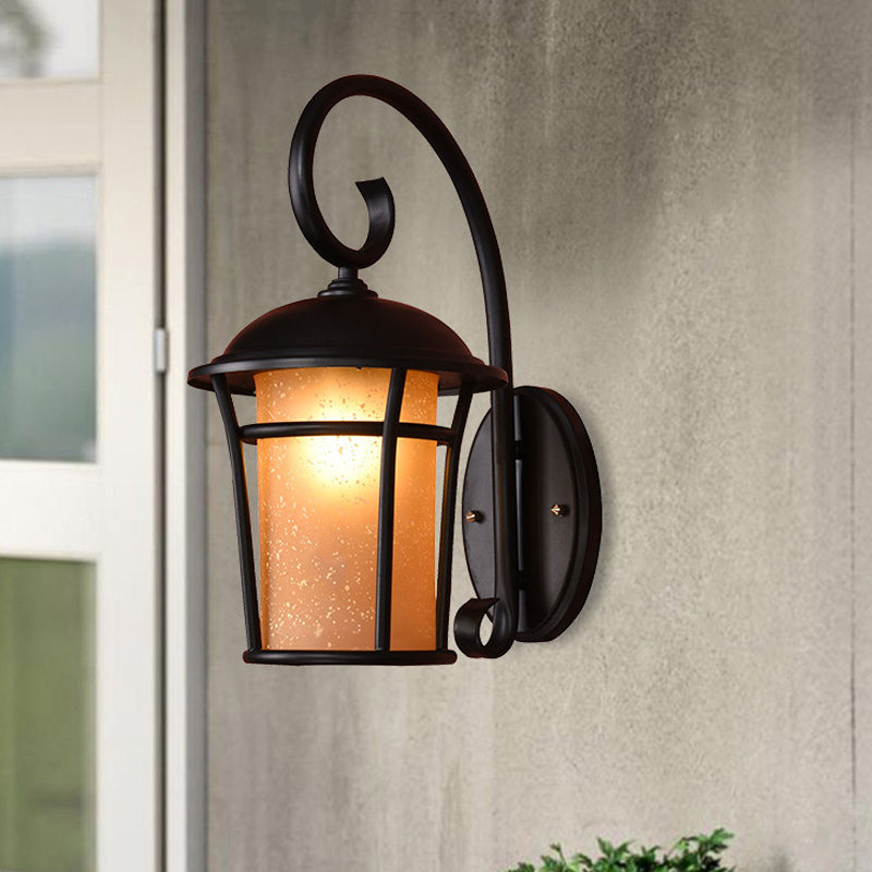 1 Cylindre Cylindre Éclairage monté Country Black Finition Amber Amber Glass Wall Murce avec un bras plongeant