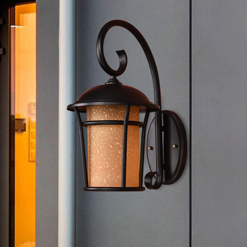 1 Cylindre Cylindre Éclairage monté Country Black Finition Amber Amber Glass Wall Murce avec un bras plongeant