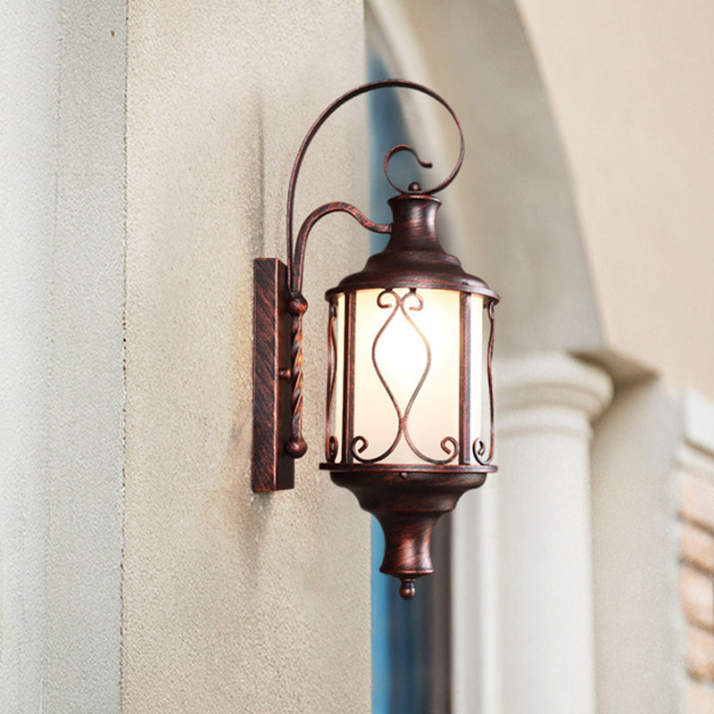 Opal Glass Lantern Wall Mounted Light Traditional 1-Light Patio Wall Lighting Ideas in Black/Rust
