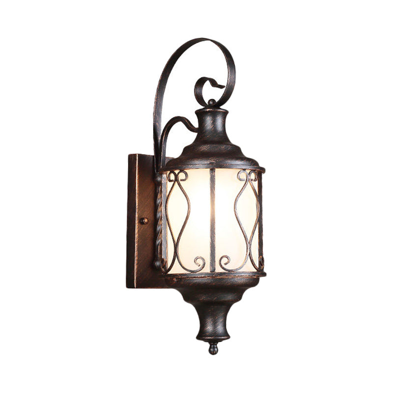 Opal Glass Lantern Wall Mounted Light Traditional 1-Light Patio Wall Lighting Ideas in Black/Rust
